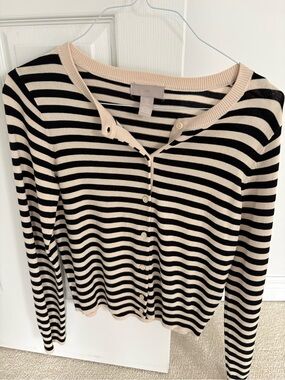 H&M Black and Cream Striped Button Cardigan